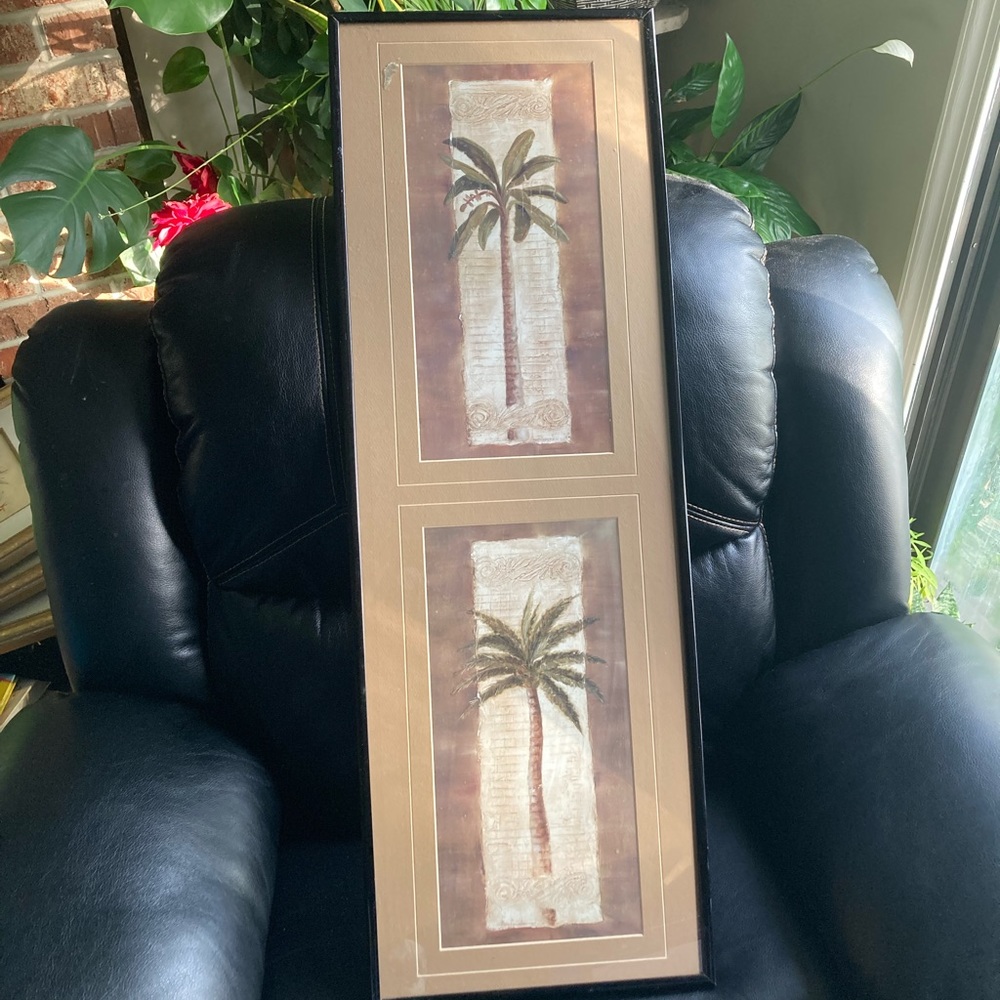 Wall Art: Black Metal Frame with 2 Matted Tuscan Palm Trees